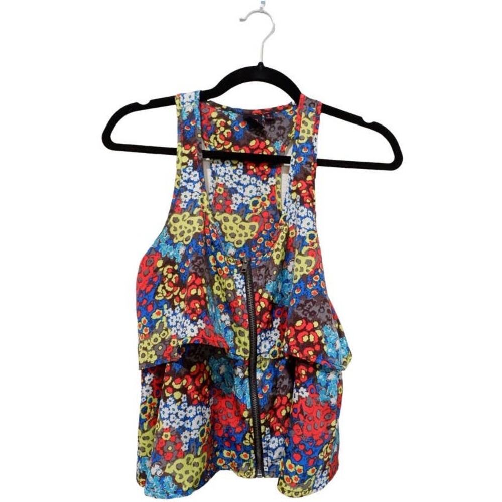 Material Girl racer back color top with front zipper.